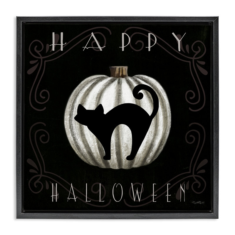 Cadre flottant Happy Halloween Cat & Pumpkin, design par Elizabeth Tyndall, Cadre flottant noir de jais, H 18 po x l 18 po