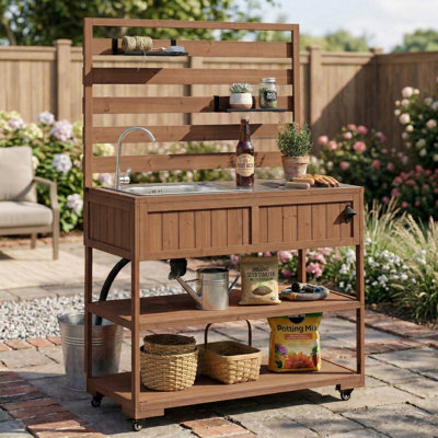 41.7'' Large Garden Potting Bench with Stainless Table Top