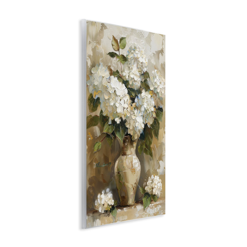  Art rétro sur plaque d'hortensias blancs par LSR Design Studio, H 19 po x l 13 po