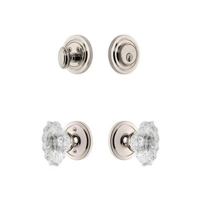 Ensemble de rosette Grandeur Circulaire avec poignée en cristal Biarritz en nickel poli