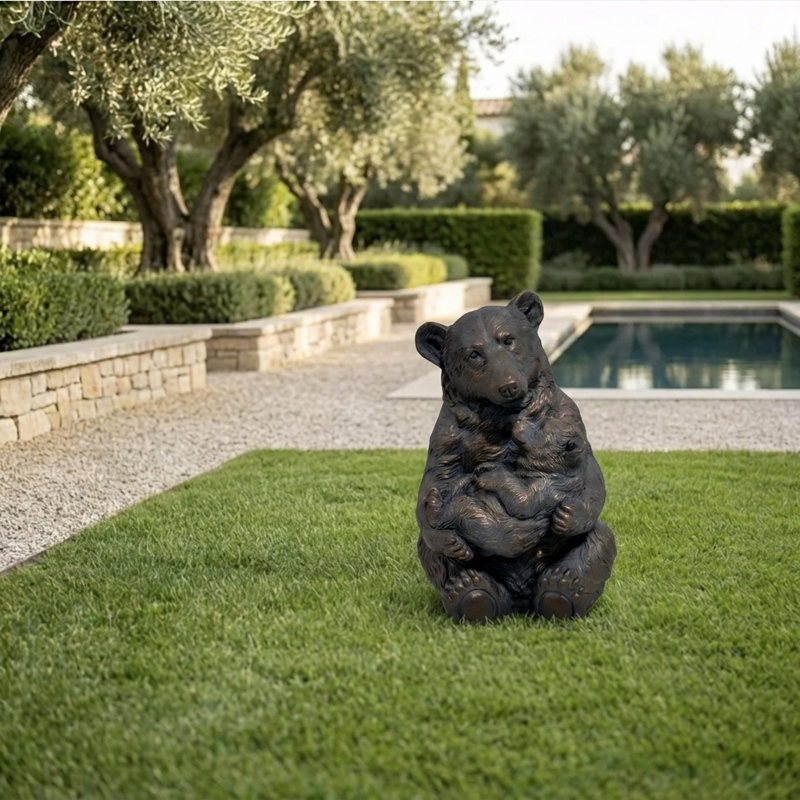 Statue d'ours en bronze antique Rory 19 po (48 cm), Antique Bronze Bear