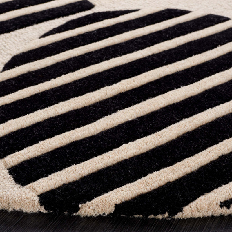 Tapis en coton touffeté à la main Chatham en ivoire / noir, Rond 6 pi