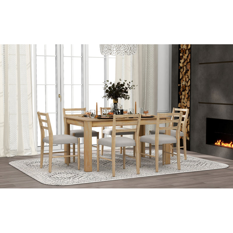 Ensemble de table de salle à manger en bois 7 pièces Farmhouse, Gray, Bois naturel délavé
