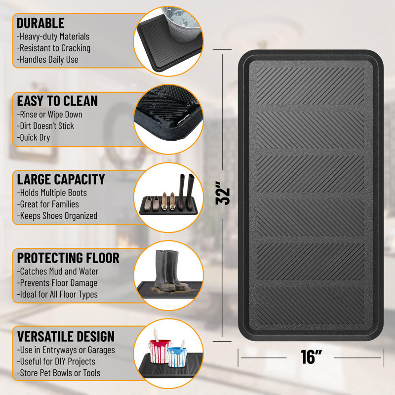 RDM Easy Clean, Waterproof Non-Slip Indoor/Outdoor Black Rubber Boot Tray