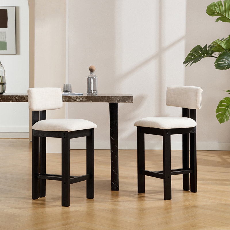 Tabouret de bar moderne rembourré en bois massif avec dossier confortable, tabouret de comptoir avec revêtement en tôle et ensemble de fixation de 2