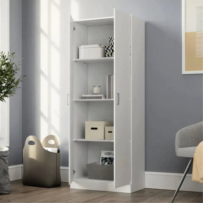 Double Door Storage Cabinet 60", 3 Shelves, 2 Adjustable, White, Particle Board Inside 60" For Needs,