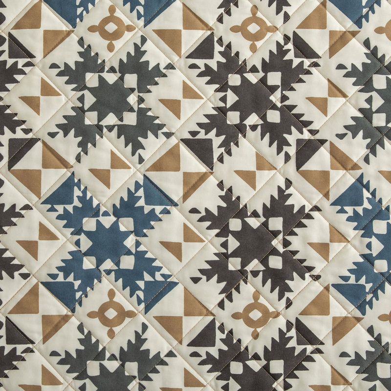 Full Black Reversible Geometric Patchwork Quilt Set