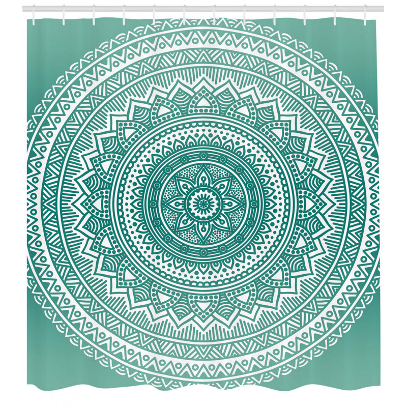Rideau de douche simple méditation tapis theme Cormac, H 70 po x l 69 po, Bleu sarcelle
