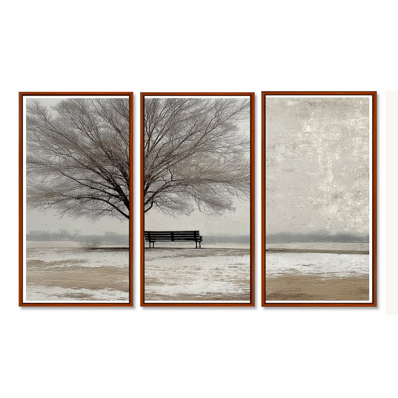 Winter Winter Evening Golden Glow - Ensemble de décoration murale arbre d'hiver, H 40 po x l 60 po, Brun