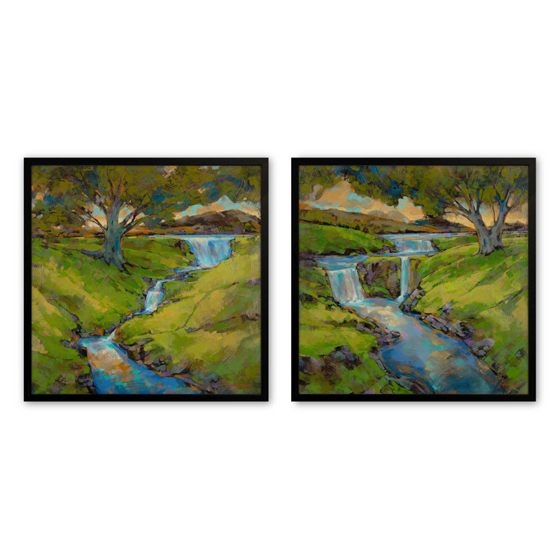 «Happy Hills Splash», ensemble de 2 impressions, 16 po x 16 po, Impression encadrée, Noir satiné