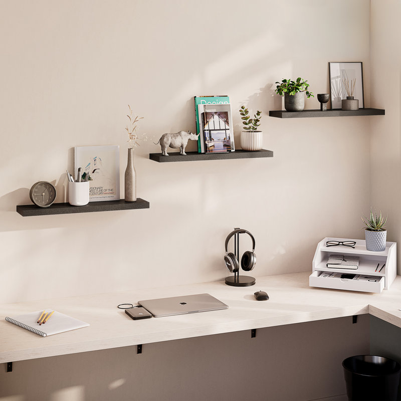 Sydney 24" Floating Shelves, Wood Hanging Wall Mount Shelves, 6" Deep, Black, 24 inches