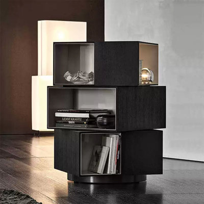 Black Modern Manufactured wood rotating bookshelf