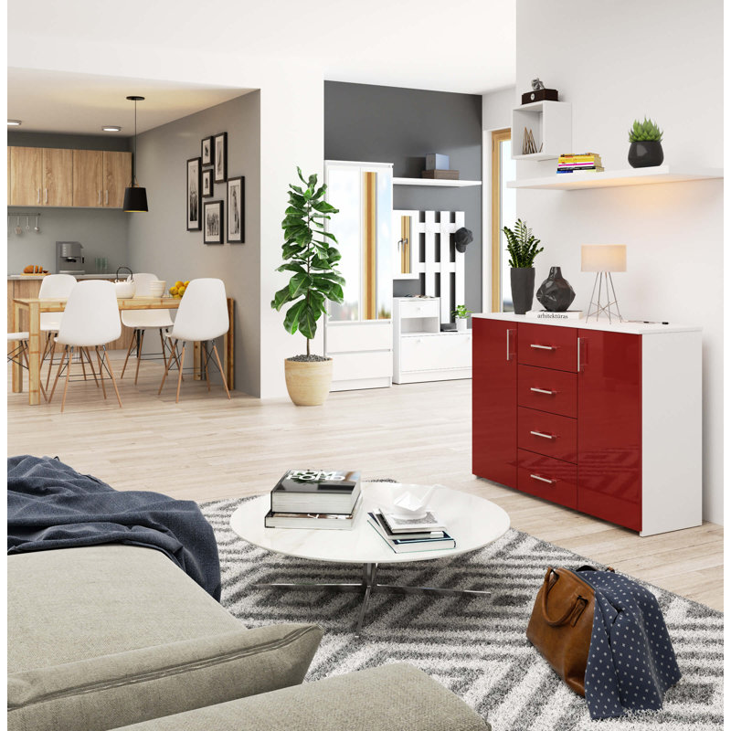 Ared 110 cm W Chest of 4 Drawers, Red