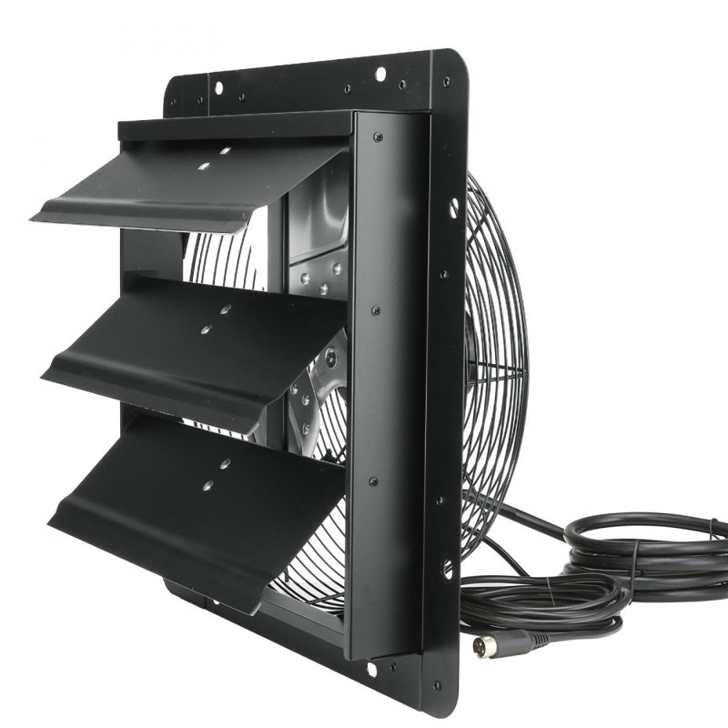 Shutter Exhaust Fan, 14'' with Temperature Humidity Controller,  EC-motor, 1513 CFM, 10-Speed Adjustable Wall Mount Attic Fan, Ventilation and Cooling for Greenhouses, Garages, Sheds, ETL Listed