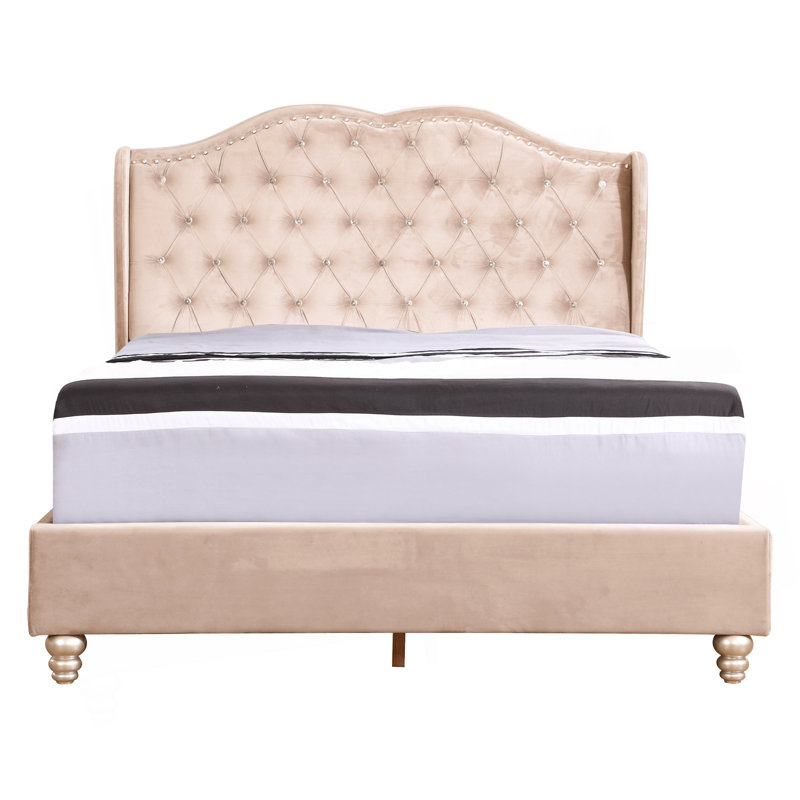 Lit tapissier double Elegant, Beige, Lit double