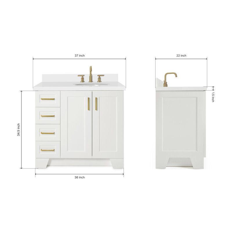 37 IN.  Single Bathroom Vanity, White, Rectangular, Right