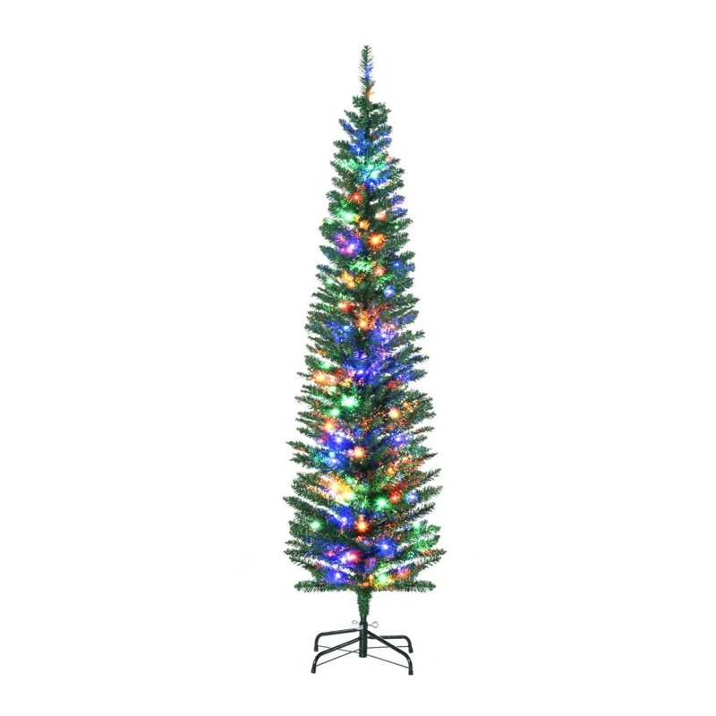 Skinny Shape Artificial Pencil Christmas Trees Holiday Decoration with Colorful LED Lights, Steel Base