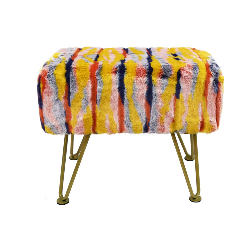 48.3cm Wide Rectangle Animal Print Standard Ottoman, Orange Faux Fur
