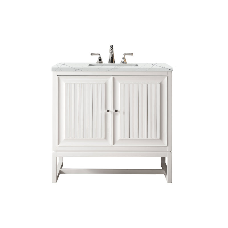 Athens 36'' W Single Vanity, Glossy White, Ethereal Noctis, 8" Widespread