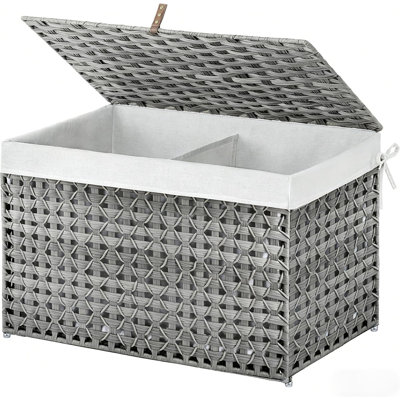 Panier de rangement en osier 160L avec couvercle, grand organisateur de boîte à couvertures en rotin imperméable