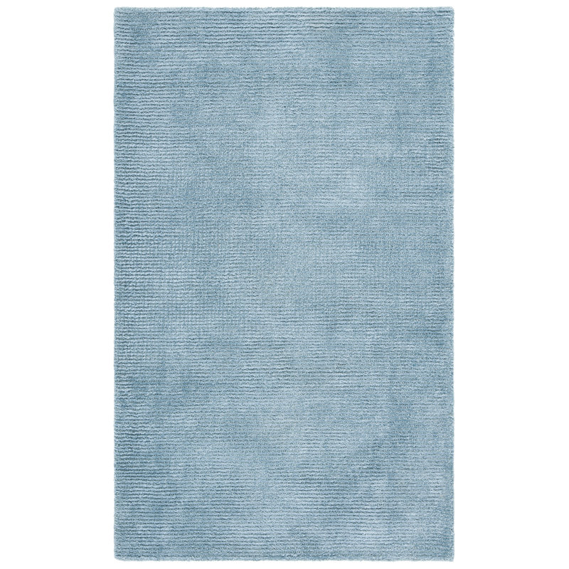 Tapis bleu uni en viscose / laine touffeté à la main Himalaya, Rectangle 2 pi 3 po x 4 pi