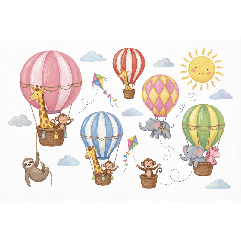 Ballons à air chaud fond d'écran mignon animaux chambre d'enfant amovible décoration murale, 140 po x 108 po, Peler et coller
