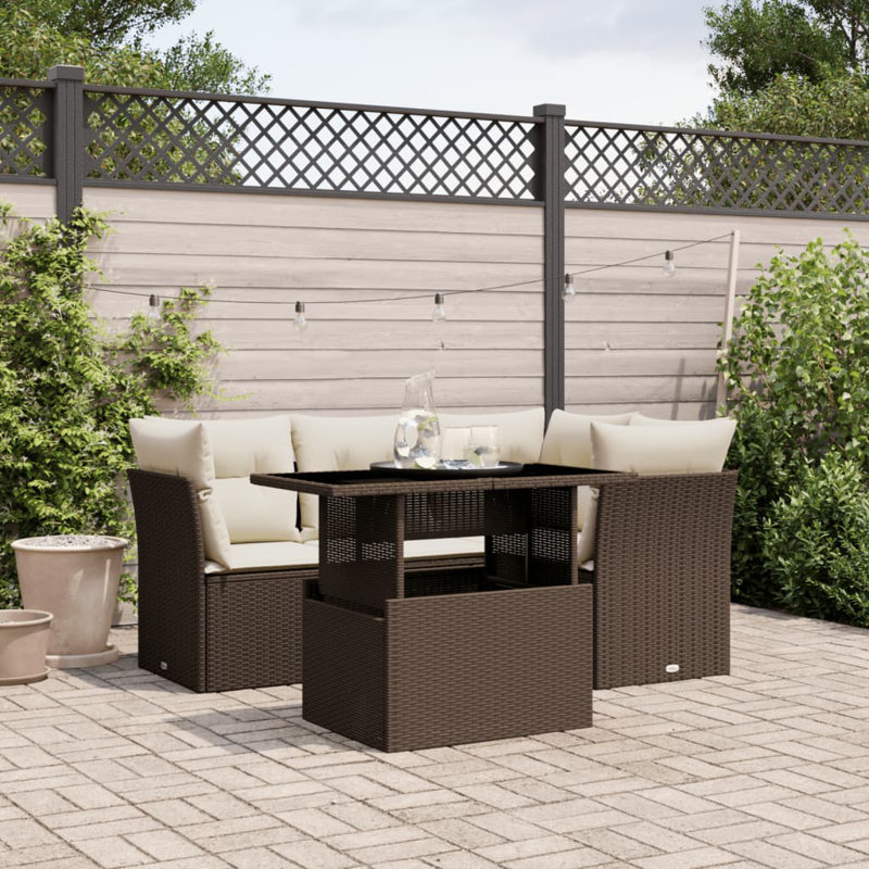 Vidaxl Garden Sofa Set Brown PE Rattan Large Adjustable Armrests