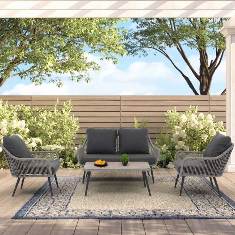4-person Outdoor Seating Group With Cushions, Gray, Gray