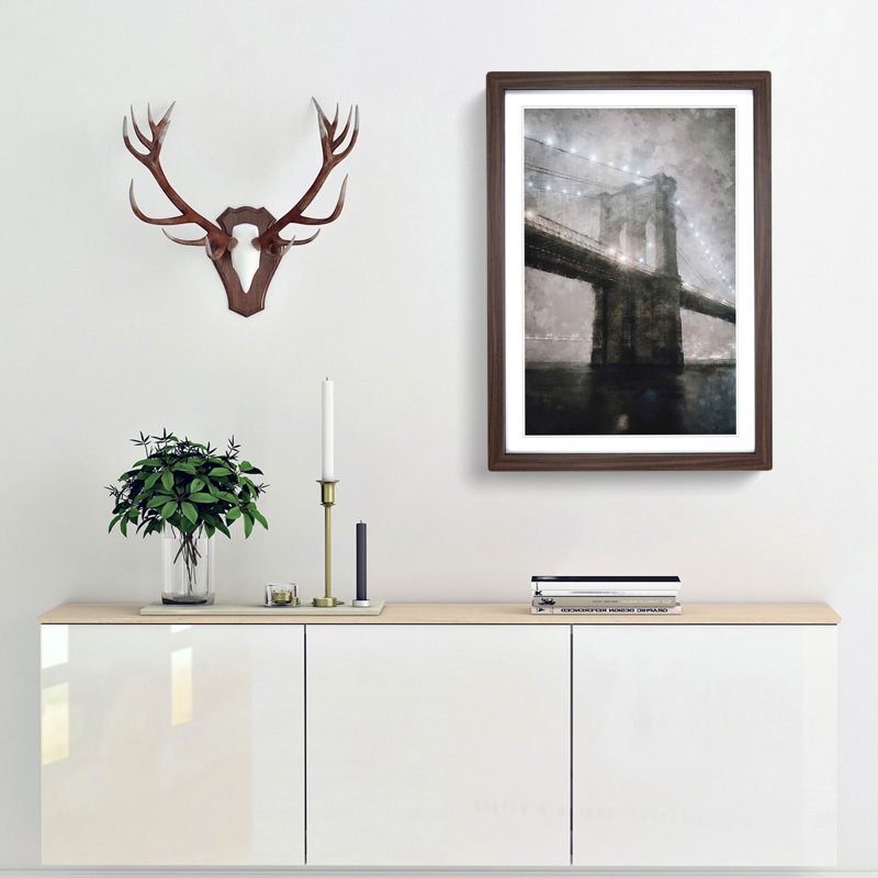 Lights of Brooklyn Bridge - Framed Print, Walnut Framed, 87cm H x 62cm W x 2cm D