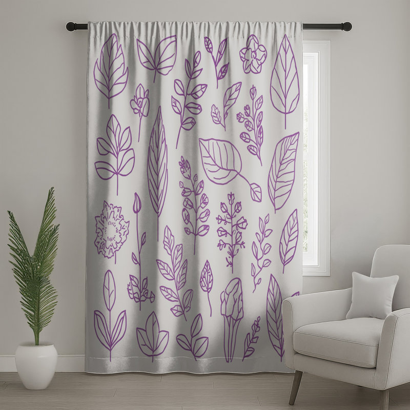 Purple Axal Window Curtains, Botanicals Sheer & Blockout Curtains - 1 Panel, Blockout, 50" x 80" - 1 Panel