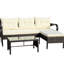 Extérieur 3 pièces Patio: Canapé modulaire avec coussins de siège beiges et porte-gobelet de table basse