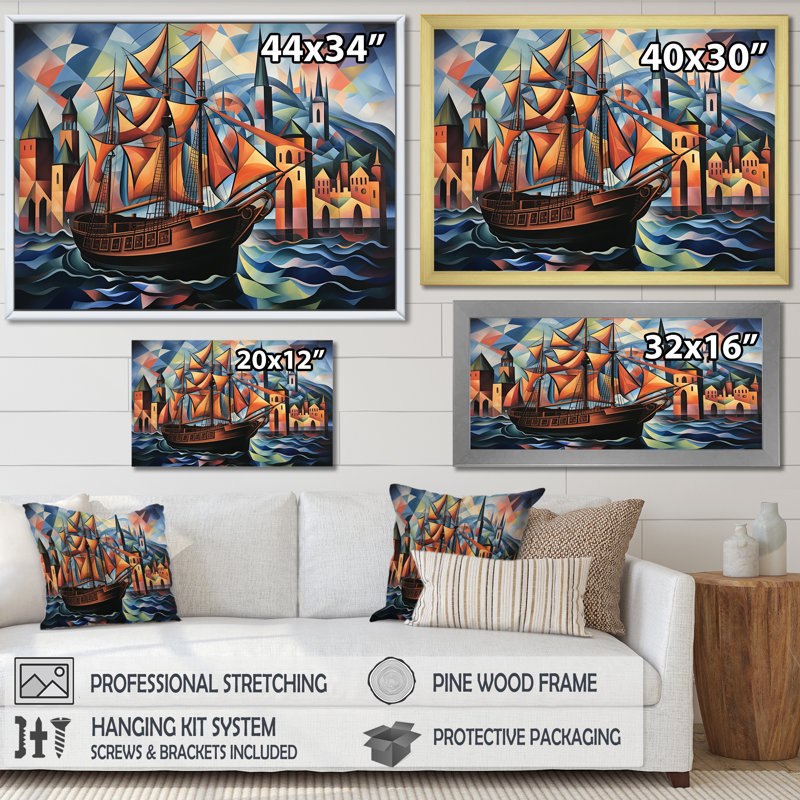Cubiste de la croisière pirate dans les Caraïbes - art mural bateau côtier, H 34 po x l 44 po x P 1,5 po