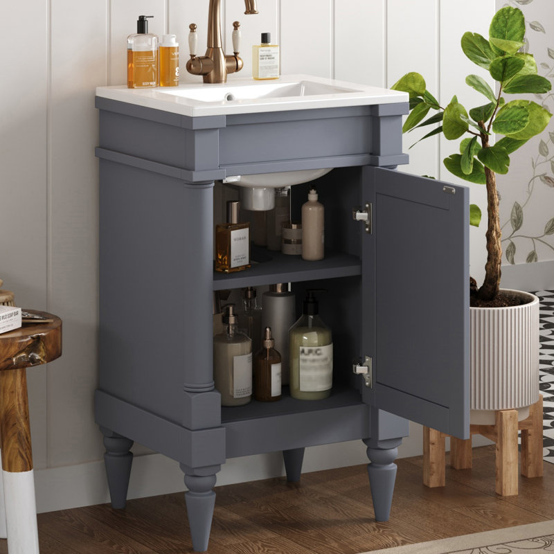 Meuble-lavabo de 18 po avec comptoir en céramique 18 po, Gris