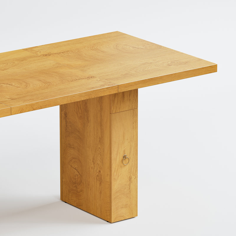 Table de salle à manger 70,8 "rectangulaire avec tiroir de rangement intégré, Bois naturel