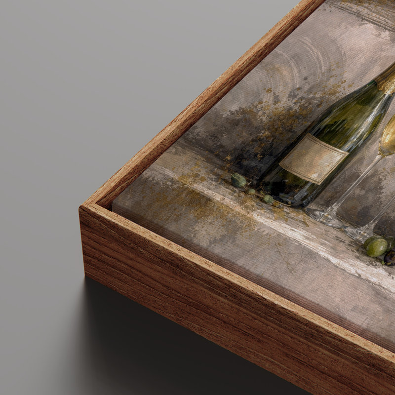 Reproduction d'art encadrée de verres à vin et de raisin, H 24 po x l 36 po, Naturel