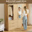 Armoire-penderie de 178 cm de haut avec miroir pleine longueur, en bois, avec tringle et 3 tiroirs pour chambre à coucher