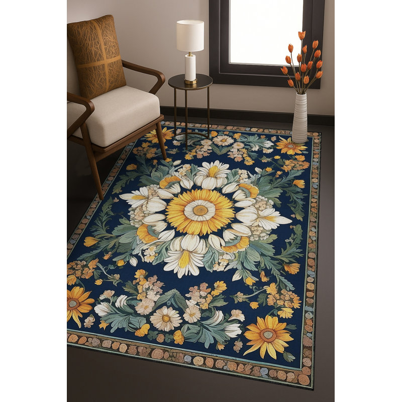 Tapis bleu tissé lavable rétro Mosso, 2'4" x 3'11"