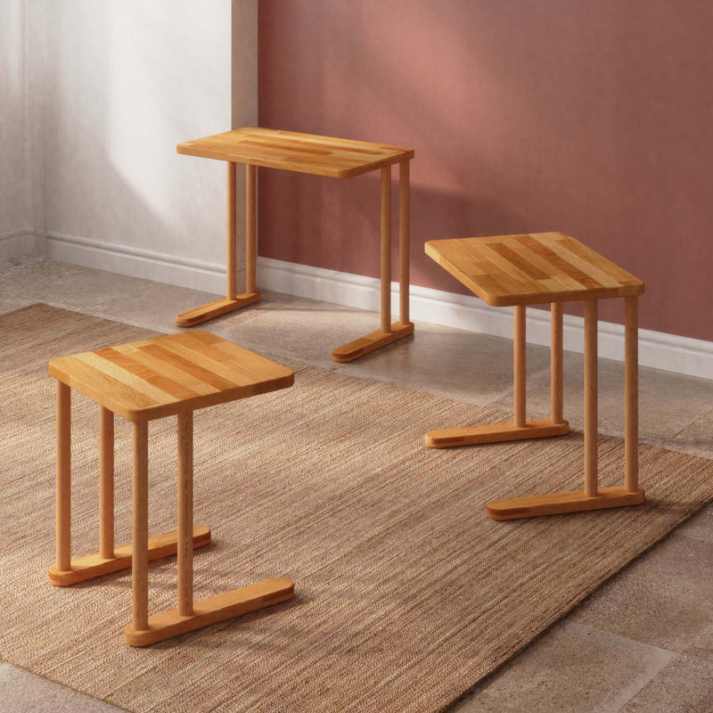 Ensemble de tables gigognes Stark, tables d'appoint modernes en bois de hêtre massif pour le salon et les petits espaces