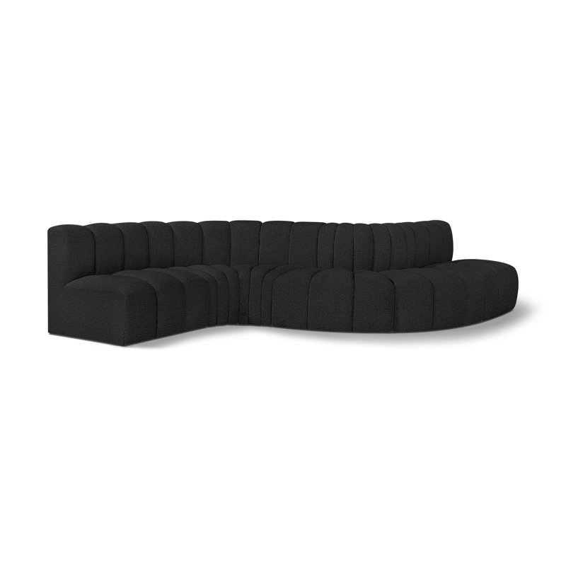 Izelia Upholstered Curved Sectional Reversible, Black Boucle Fabric