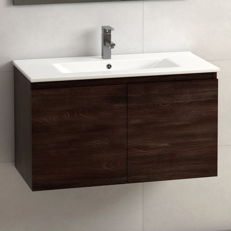 Jasso 32'' Single Bathroom Vanity with Ceramic Top, Brown