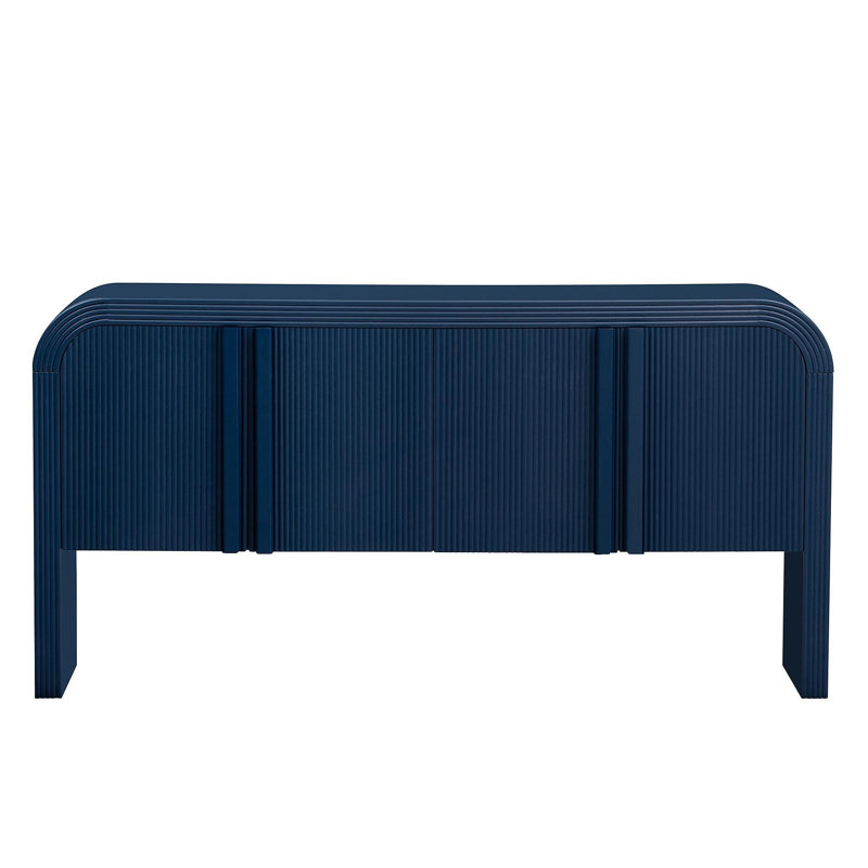 Console de 62,2 pouces à motif de vagues avec 4 portes et une tablette réglable, un canapé incurvé derrière le canapé, une table d'entrée étroite pour le salon, le vestibule et le couloir