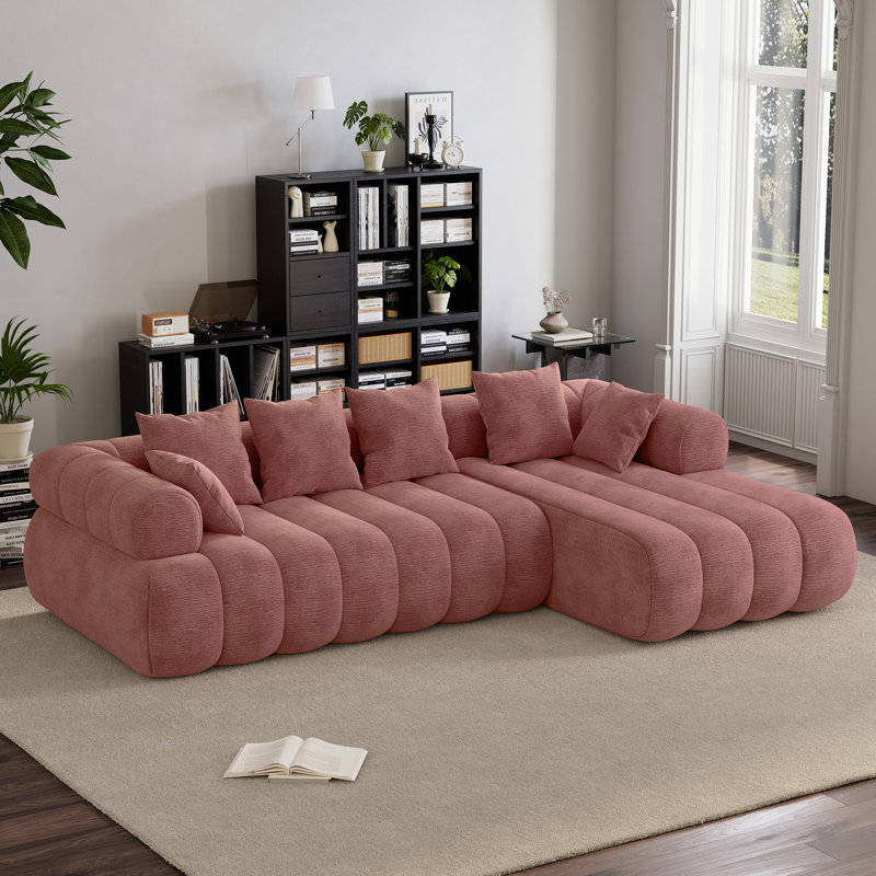 Canapé modulaire surdimensionné en L de 111 po, Velours rose