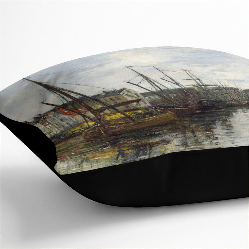 Harbour In Brussels Square Throw Cushion, 40cm H x 40cm W x 15cm D, Black