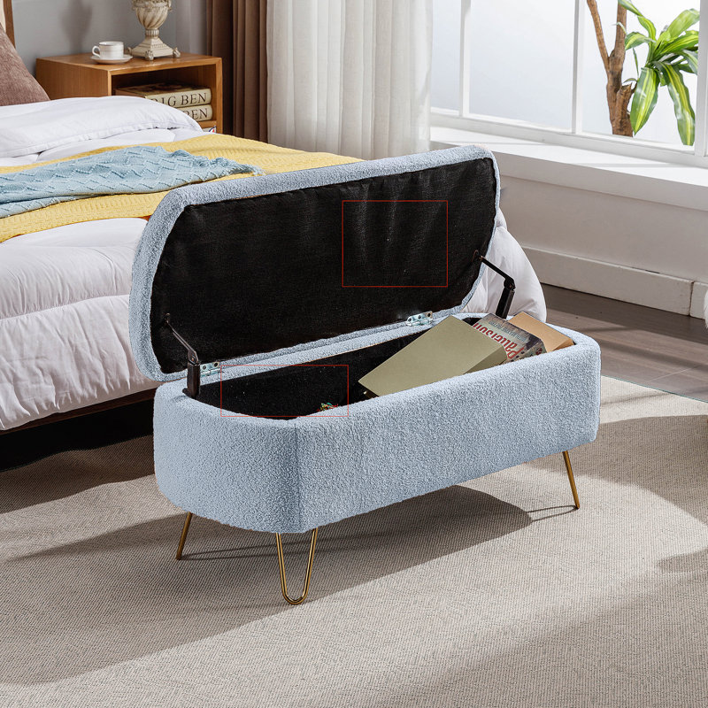 Storage Ottoman Bench For End Of Bed, Entryway Bench Upholstered Padded, Gold, Blue