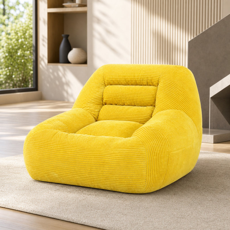 Pouf douillet en velours côtelé jaune, mini canapé moelleux en forme de nuage pour le salon et la chambre d'étudiant