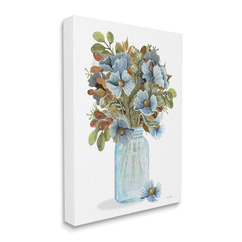 «Blue Blooming Floral Bouquet Floater», art mural par Cindy Jacobs, H 20 po x l 16 po x P 1,5 po, Toile tendue