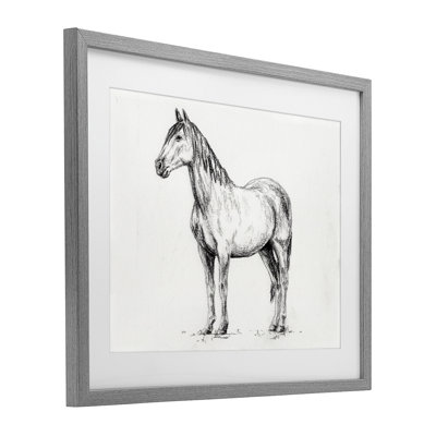 «Horse In Charcoal», reproduction d'art sous verre encadrée par Leah Noel Art