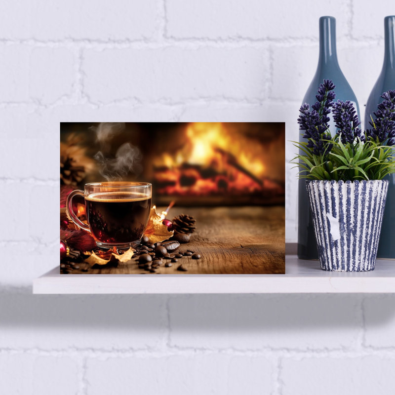 Cozy Coffee Fireplace Rustic Abstract Contemporary Autumn Winter, impression d'art mural, H 12 po x l 18 po