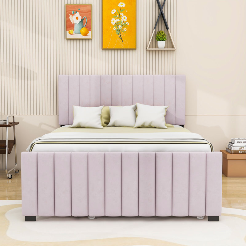 Lit plateforme tapissier Arden, Rose
