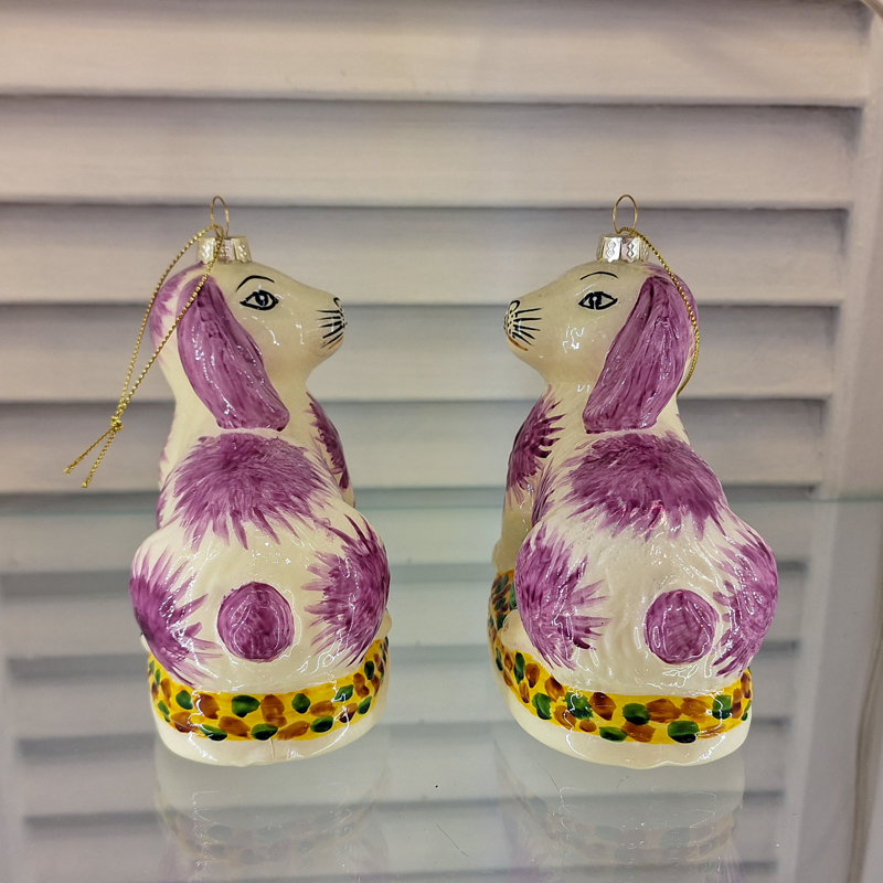 Pair of Pink Bunnies Glass Ornament, Pink